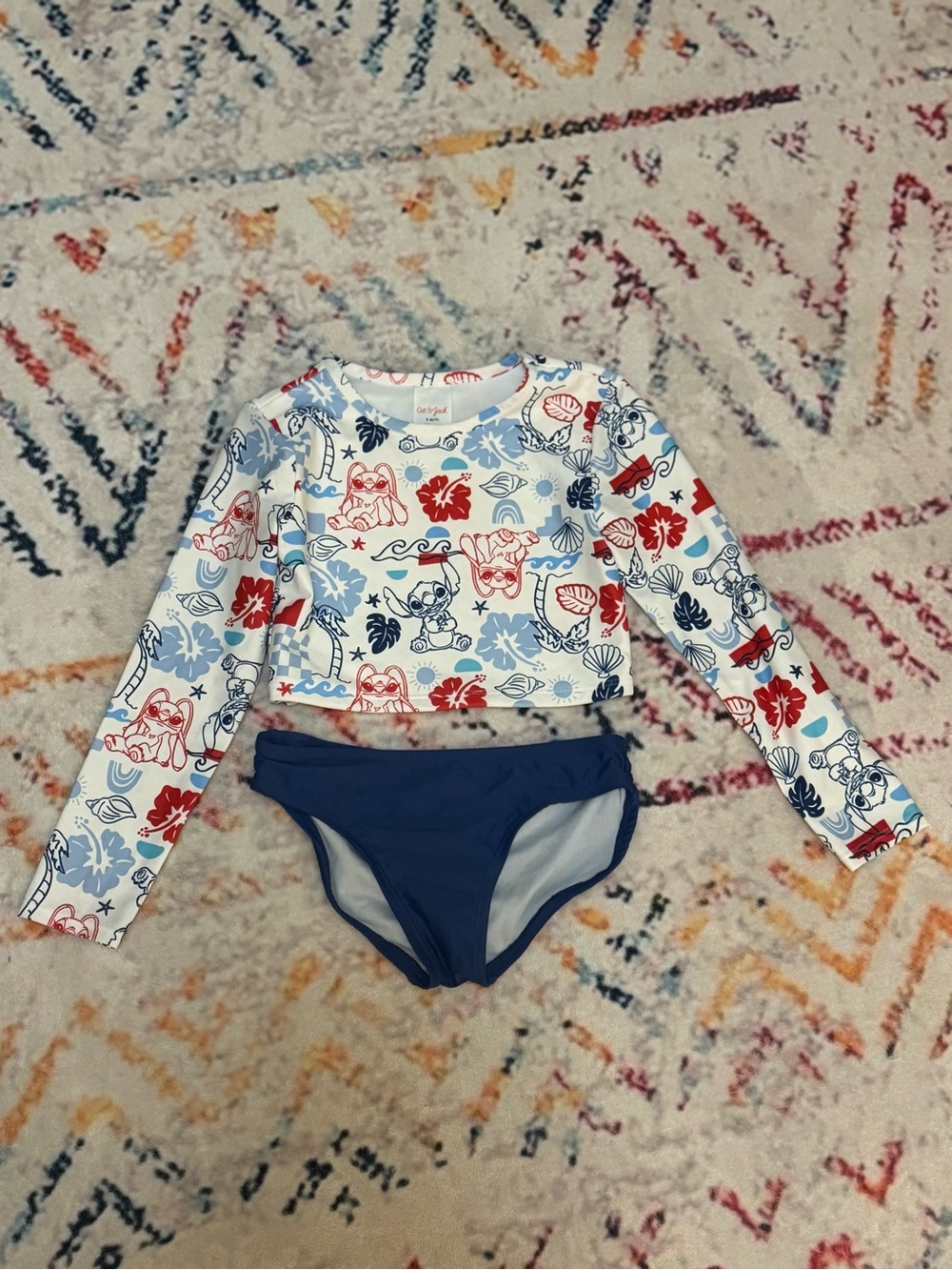 Cat & Jack White Floral and Navy Two-Piece Rashguard Swim Set